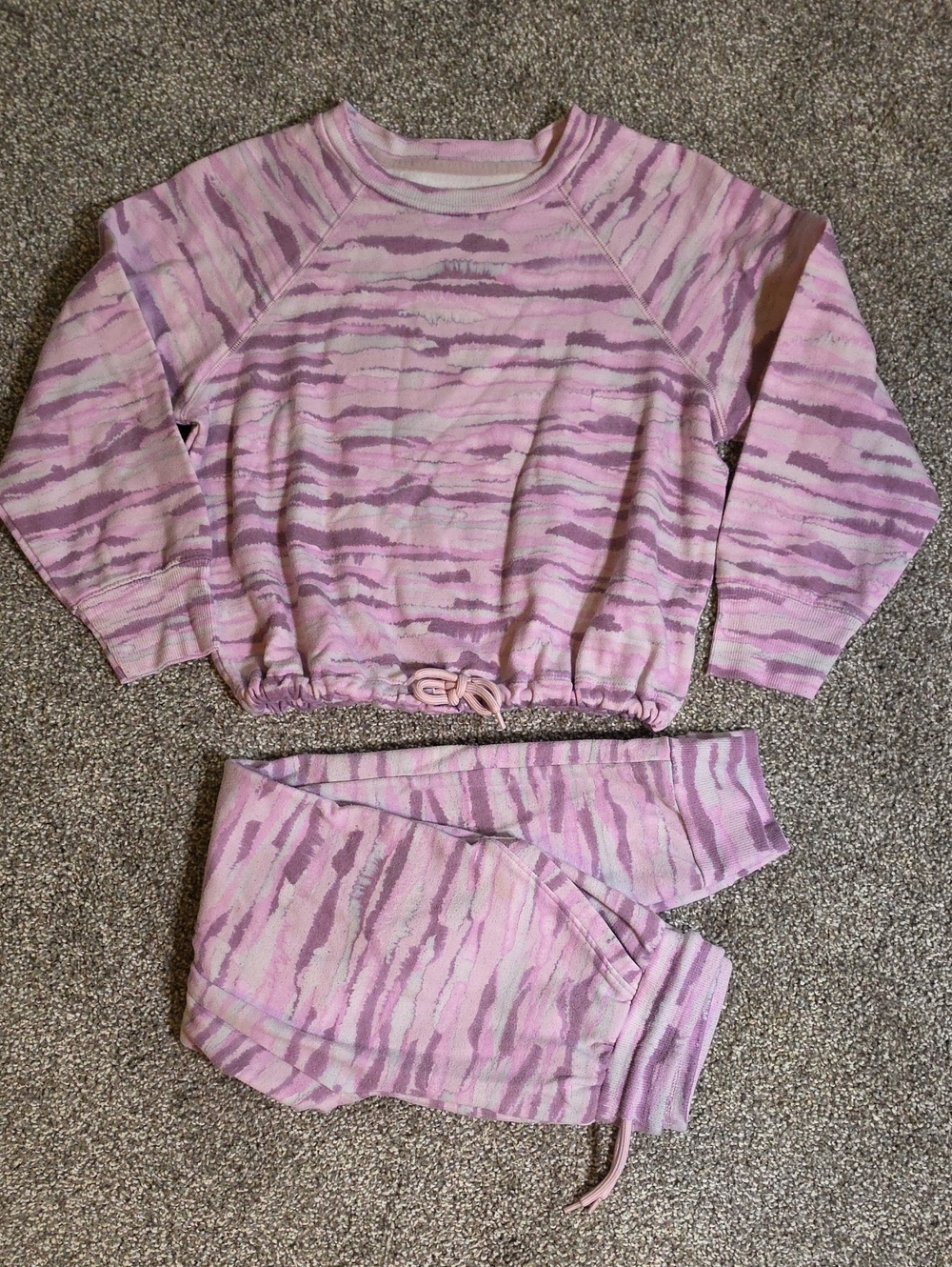 Girls Pink Striped Tie-Dye Sweat Suit